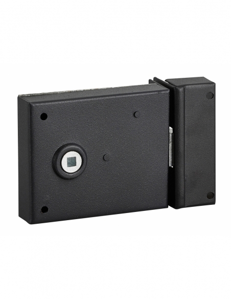 Serrure horizontale en applique à fouillot pour porte int., pêne 1/2tour seul, axe 70mm, carré 6mm, 95x76mm, noir - THIRARD FBA