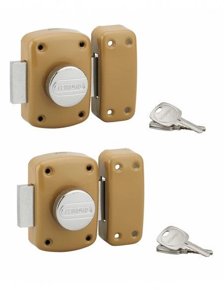 Lot de 2 verrous à bouton 2310 pour porte d'entrée, bronze, 3 clés/verrou - THIRARD FBA