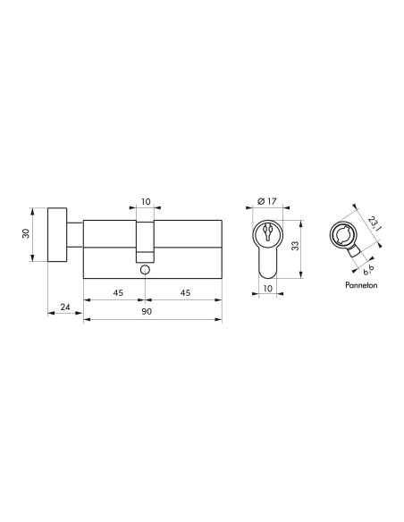 Cylindre STD à bouton 45B x 45 mm anti-arrachement, laiton, 3 clés - THIRARD Cylindre de serrure