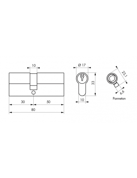 Cylindre de serrure double entrée SA, 30x50mm, anti-arrachement, nickel, vis 40mm3 clés - THIRARD Cylindres à double entrée