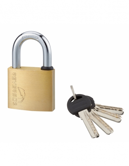 Cadenas à clé Reverso, laiton, extérieur, anse acier, 50mm, 4 clés - THIRARD Cadenas à clé