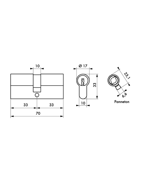 Cylindre Vario DX 33x33mm, anti-arrachement, nickelé, 5 clés - THIRARD Cylindres à double entrée