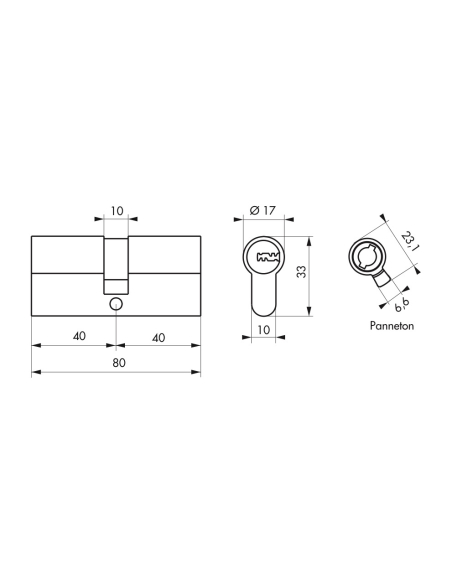 Cylindre de serrure Trafic 12, 40x40mm, laiton, anti-arrachement, anti-perçage, anti-casse, 5 clés - THIRARD Cylindre de serrure