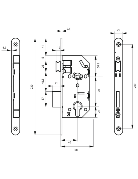 Serrure encastrable Monomax NF pour cylindre européen, axe 40mm, bouts ronds, têtière affleurante gauche - THIRARD Serrure En...