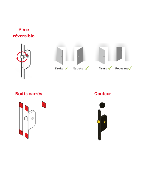Serrure encastrable NF à clé pour porte de chambre, axe 40mm, bouts carrés, noir, 1 clé - THIRARD Serrures encastrables