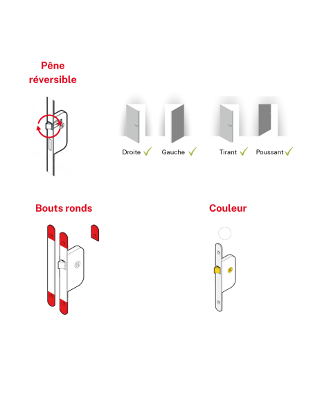 Serrure encastrable NF à clé pour porte de chambre, axe 40mm, bouts ronds, blanc, 1 clé - THIRARD Serrures encastrables