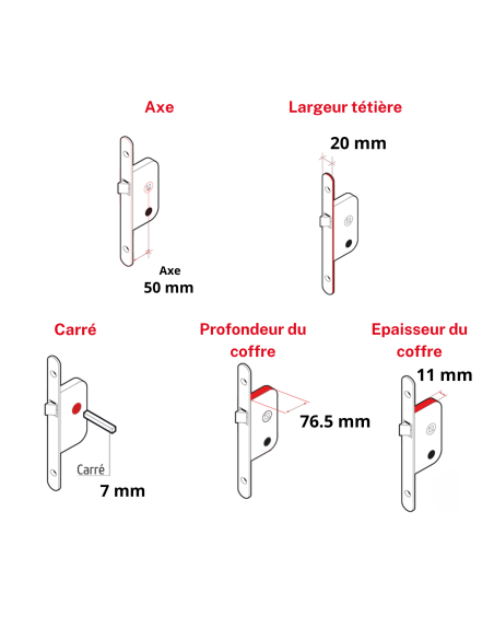Serrure encastrable pour porte intérieure, axe 50mm, bouts ronds, epoxy noir - THIRARD Serrures encastrables