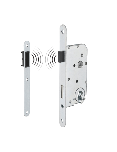 Boitier de serrure magnétique encastrable à cylindre pour porte intérieure à sécuriser, axe 50mm, bouts ronds - THIRARD Serru...