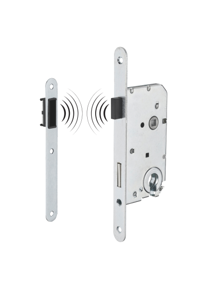 Boitier de serrure magnétique encastrable à cylindre pour porte intérieure à sécuriser, axe 50mm, bouts ronds - THIRARD Serru...