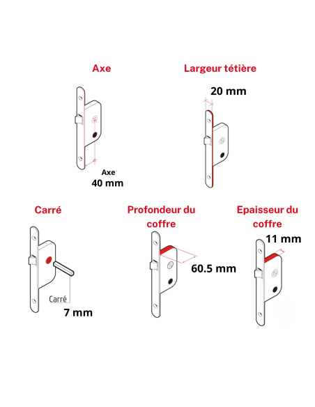 Serrure magnétique encastrable pour porte intérieure, bec de cane (sans clé), axe 40mm, bouts ronds, fer satiné - THIRARD Ser...