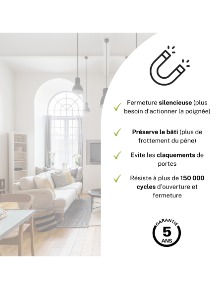Serrure magnétique encastrable pour porte intérieure, bec de cane (sans clé), axe 40mm, bouts ronds, fer satiné - THIRARD Ser...