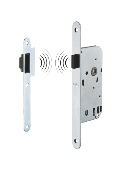 Serrure magnétique encastrable pour porte intérieure, bec de cane (sans clé), axe 40mm, bouts ronds, fer satiné - THIRARD Ser...