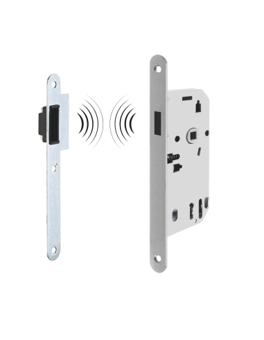 Serrure magnétique encastrable pour porte intérieure, axe 50mm, bouts ronds, fer satiné - THIRARD Serrures encastrables