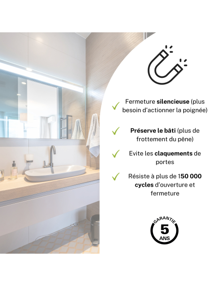 Serrure encastrable magnétique à condamnation pour salle de bain et toilette, axe 50mm, bouts ronds - THIRARD FBA