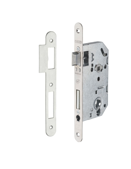 Serrure encastrable Monomax NF pour cylindre européen, axe 50mm, bouts ronds, têtière inox - THIRARD Serrures encastrables
