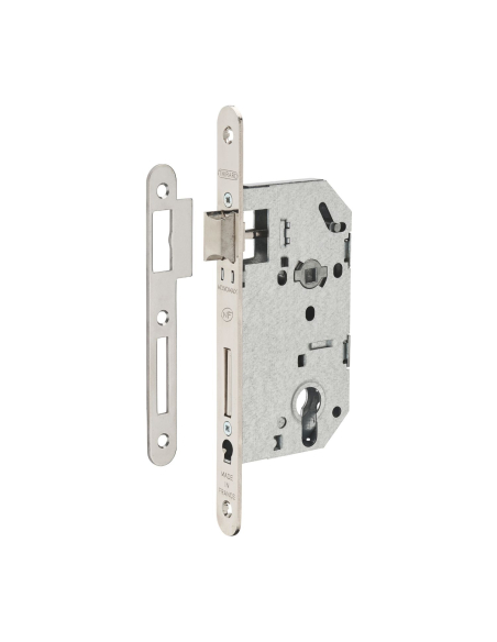 Serrure encastrable Monomax NF pour cylindre européen, axe 50mm, bouts ronds, têtière nickelée - THIRARD Serrures encastrables