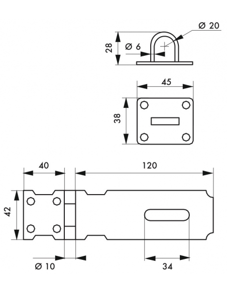 Porte cadenas pour fermeture de coffre et porte, 125mm, acier, zingué - THIRARD Porte cadenas