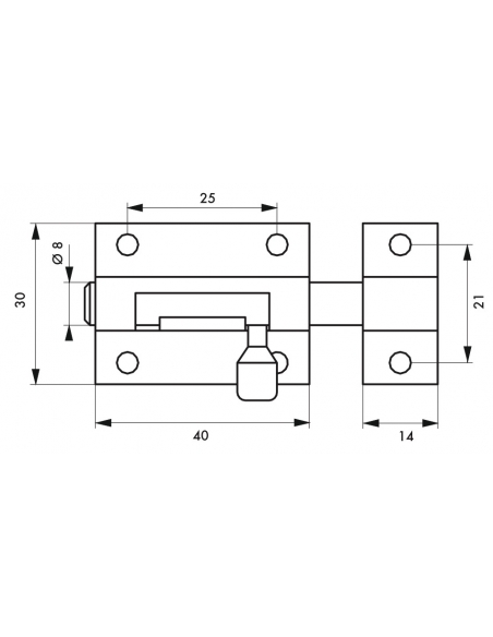 Targette, laiton, pêne Ø 8mm, 40x30mm - THIRARD Targette