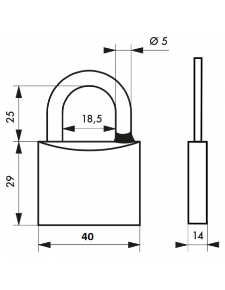 Cadenas à clé Mach 3, laiton, extérieur, anse acier, 40mm, 2 clés - THIRARD Cadenas à clé