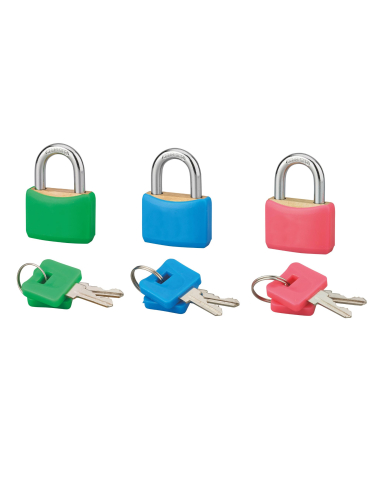 Lot de 3 cadenas SP COLOR, 30 mm, s'entrouvrant, anse acier cémenté, 6 clés - SP Cadenas à clé