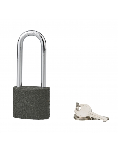 Cadenas ACERA gris à clé, base 40 mm, anse 1/2 haute 61 mm, anse acier cémenté, 3 clés - SP Cadenas à clé
