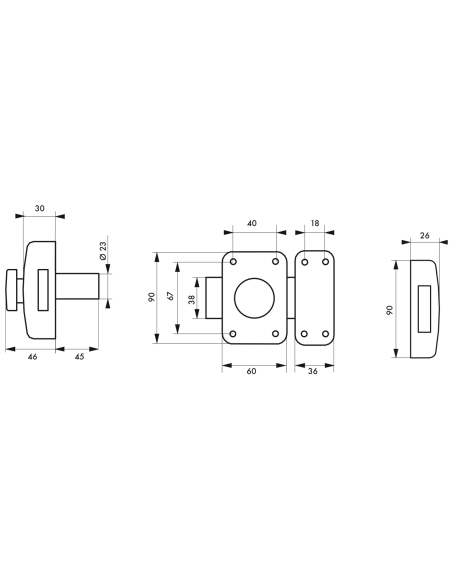 Lot de 2 verrous à bouton, cylindre Ø23 x 45 mm, s'entrouvrant, 3 clés/verr. - SP Verrou de porte