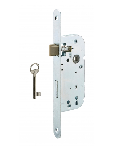 Serrure encastrable pour porte de chambre, 1/2 tour, blanche, bouts ronds, 1 clé - SP Serrures encastrables