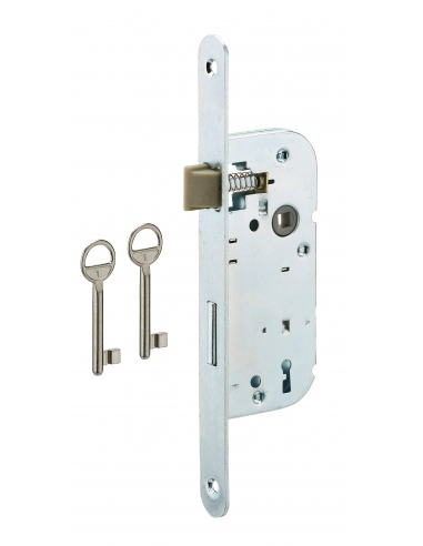 Serrure encastrable pour porte de chambre, axe 40mm, 2 tours, blanche, bouts ronds, 2 clés - SP Serrures encastrables