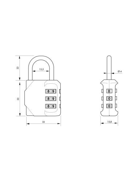 Cadenas à combinaison Club 2, 3 chiffres, intérieur, anse acier, 33mm - THIRARD Cadenas à combinaison