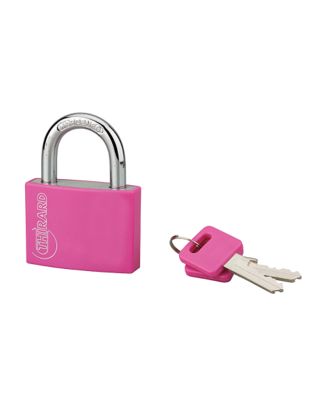 Cadenas à clé, extérieur, alu, 50mm, anse acier nickelé, 2 clés, rose- THIRARD Cadenas à clé