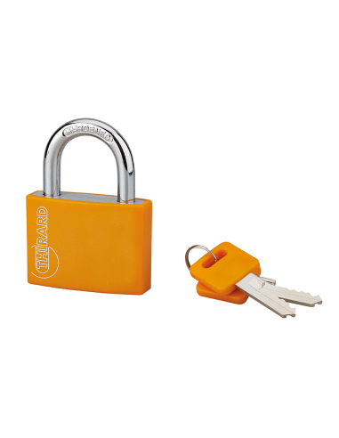 Cadenas à clé, extérieur, alu, 50mm, anse acier nickelé, 2 clés, orange - THIRARD Cadenas à clé