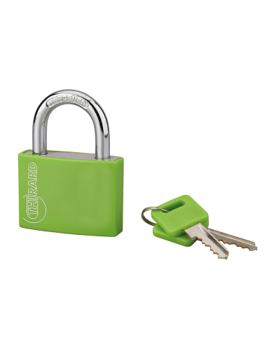 Cadenas à clé, extérieur, alu, 50mm, anse acier nickelé, 2 clés, vert - THIRARD Cadenas à clé