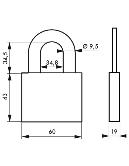 Cadenas à clé, extérieur, alu, 60mm, anse acier nickelé, 2 clés - THIRARD Cadenas à clé