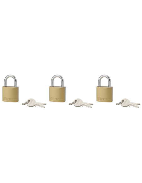 Lot de 3 cadenas TYPE 1, intérieur, 30mm, anse acier cémenté, 6 clés, s'entrouvrant - THIRARD Cadenas à clé