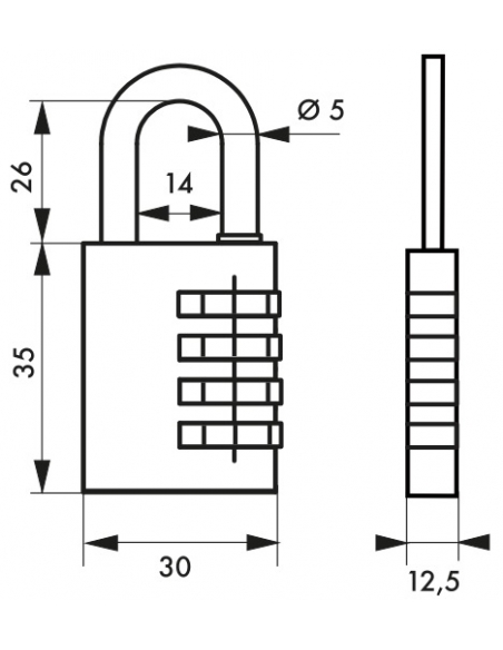 Cadenas à code Type 1, intérieur, alu, gris, 30mm, 3 chiffres - THIRARD Cadenas à combinaison