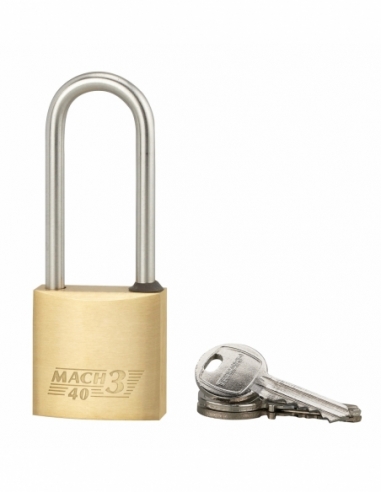 Cadenas à clé Mach 3, laiton, extérieur, anse 1/2 acier, 40mm, 2 clés - THIRARD Cadenas à clé