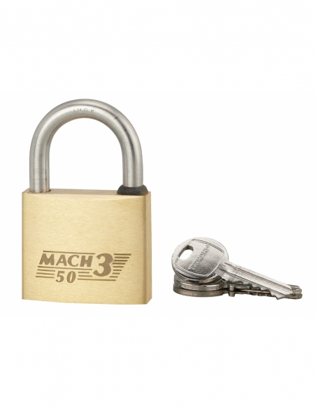 Cadenas à clé Mach 3, laiton, extérieur, anse acier, 50mm, 2 clés - THIRARD Cadenas à clé