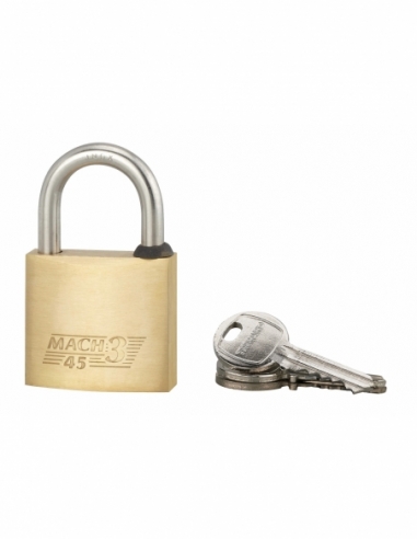 Cadenas à clé Mach 3, laiton, extérieur, anse acier, 45mm, 2 clés - THIRARD Cadenas à clé