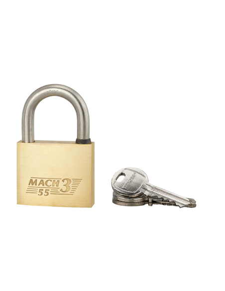 Cadenas à clé Mach 3, laiton, extérieur, anse acier, 55mm, 2 clés - THIRARD Cadenas à clé