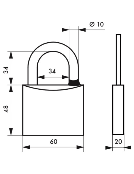 Cadenas à clé Mach 3, laiton, extérieur, anse acier, 60mm, 2 clés - THIRARD Cadenas à clé