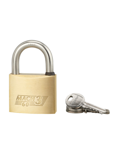 Cadenas à clé Mach 3, laiton, extérieur, anse acier, 60mm, 2 clés - THIRARD Cadenas à clé