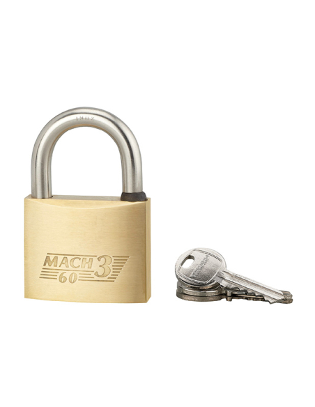 Cadenas à clé Mach 3, laiton, extérieur, anse acier, 60mm, 2 clés - THIRARD Cadenas à clé