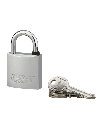 Cadenas à clé Mach 3, laiton nickelé, extérieur, anse inox, 40mm, 2 clés - THIRARD Cadenas