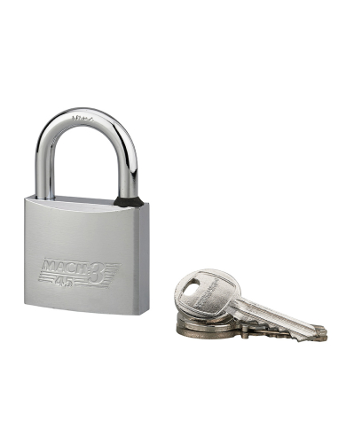 Cadenas à clé Mach 3, laiton nickelé, extérieur, anse inox, 45mm, 2 clés - THIRARD Cadenas à clé