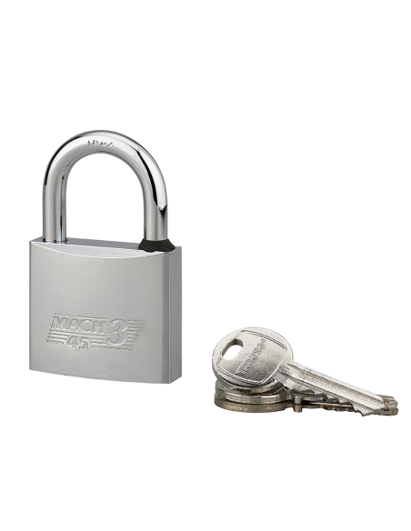 Cadenas à clé Mach 3, laiton nickelé, extérieur, anse inox, 45mm, 2 clés - THIRARD Cadenas à clé