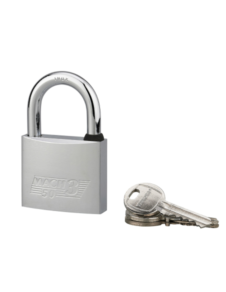 Cadenas à clé Mach 3, laiton nickelé, extérieur, anse inox, 50mm, 2 clés - THIRARD Cadenas à clé