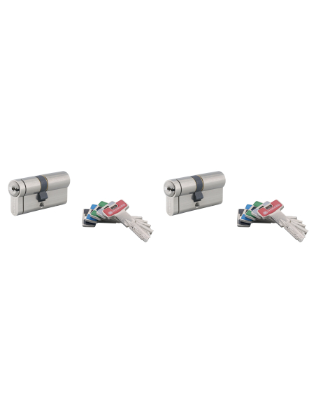Lot de 2 cylindres de serrure double entrée T2, 30x30mm, s'entrouvrant, nickel,8 clés/cylindre - THIRARD Cylindres à double e...