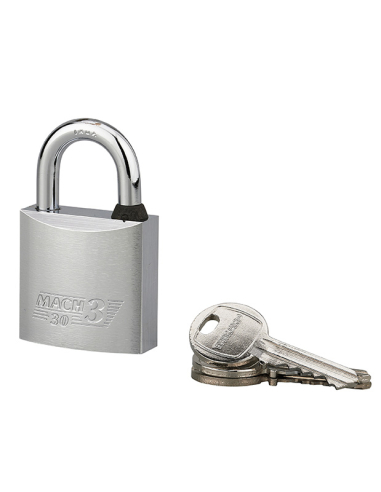 Cadenas à clé Mach 3, laiton nickelé, extérieur, anse inox, 30mm, 2 clés - THIRARD Cadenas