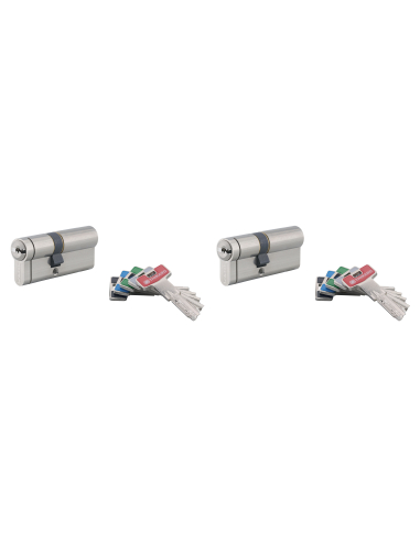 Lot de 2 cylindres de serrure double entrée T2, s'entrouvrant, 30x40mm, anti-perçage, 4 clés/cyl - THIRARD Cylindres à double...