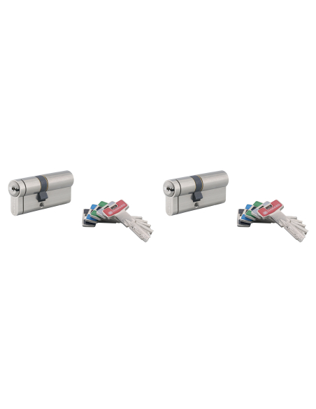 Lot de 2 cylindres de serrure double entrée T2, s'entrouvrant, 30x40mm, anti-perçage, 4 clés/cyl - THIRARD Cylindres à double...